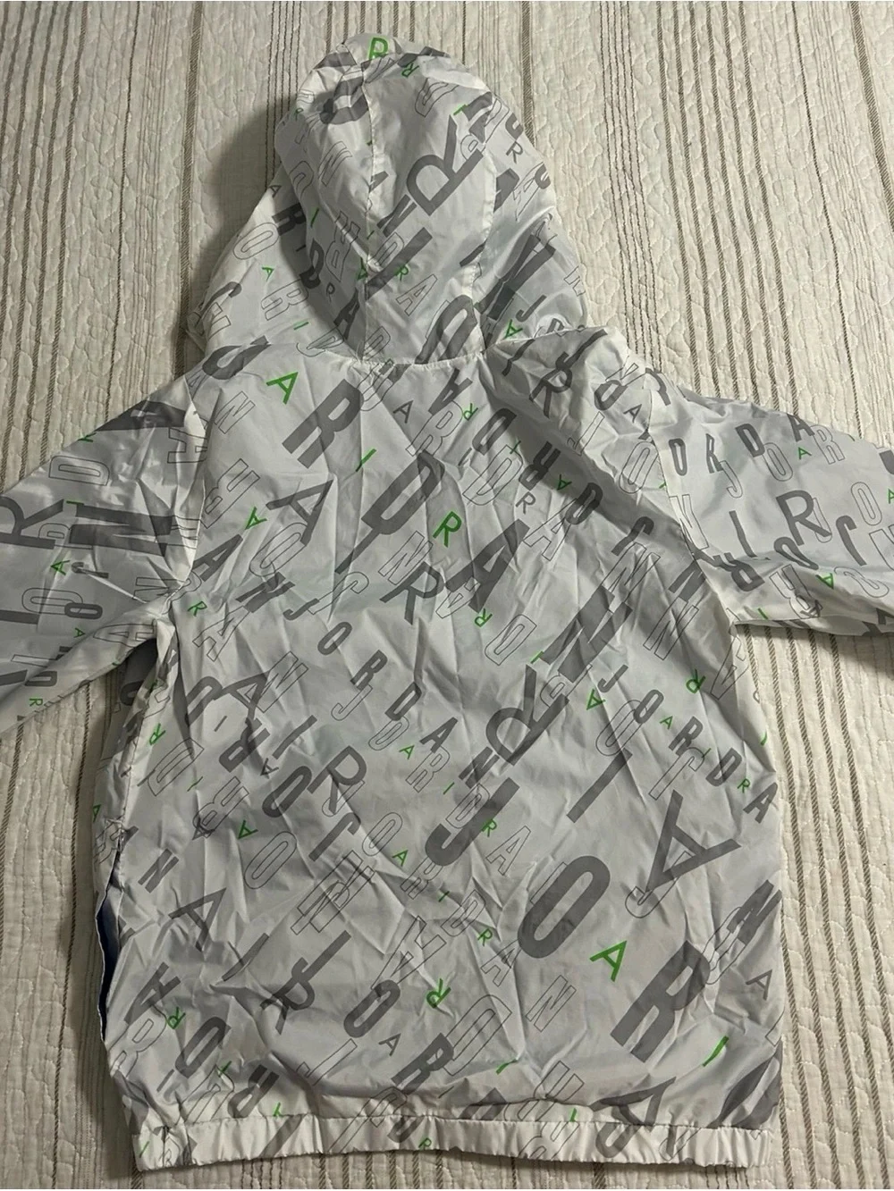 Kids Jordan Lightweight Hooded Windbreaker Jacket - White/Gray/Green